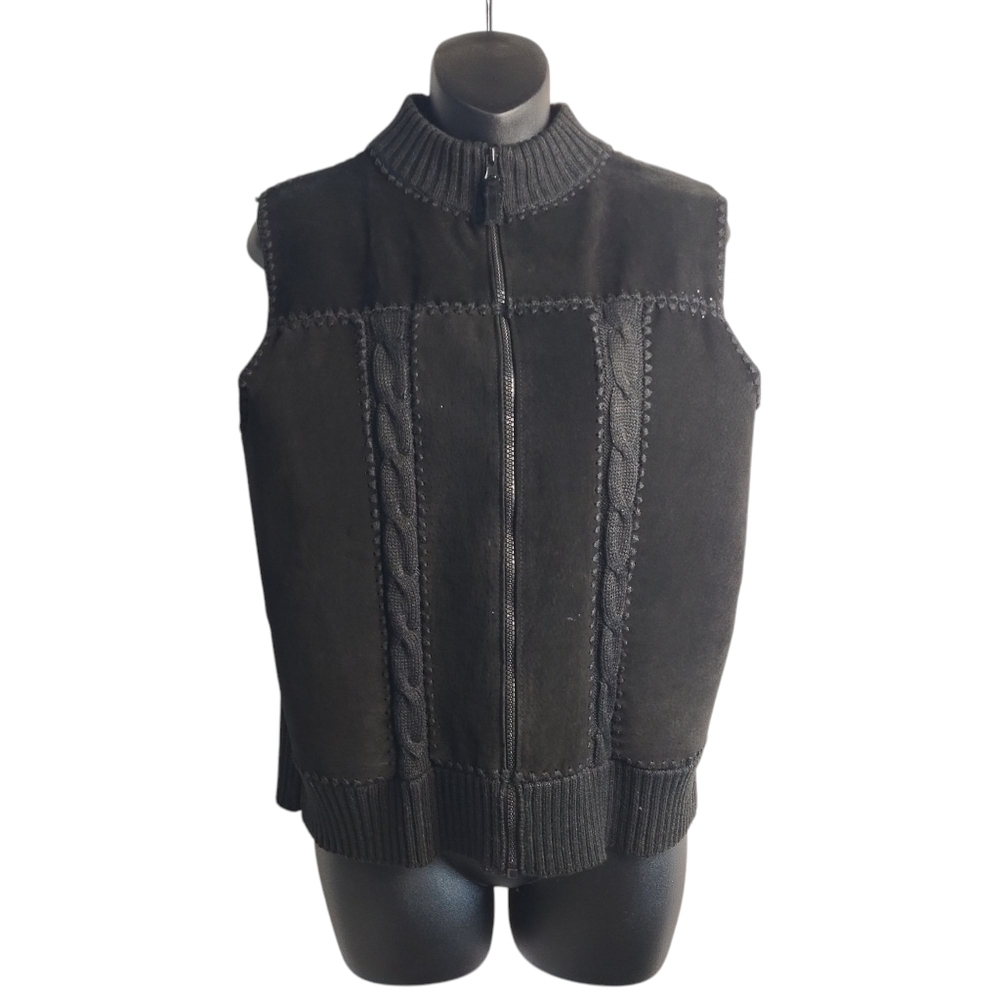 Designers Original Studio Women's Black Suede Front Knit Back Vest Size Medium